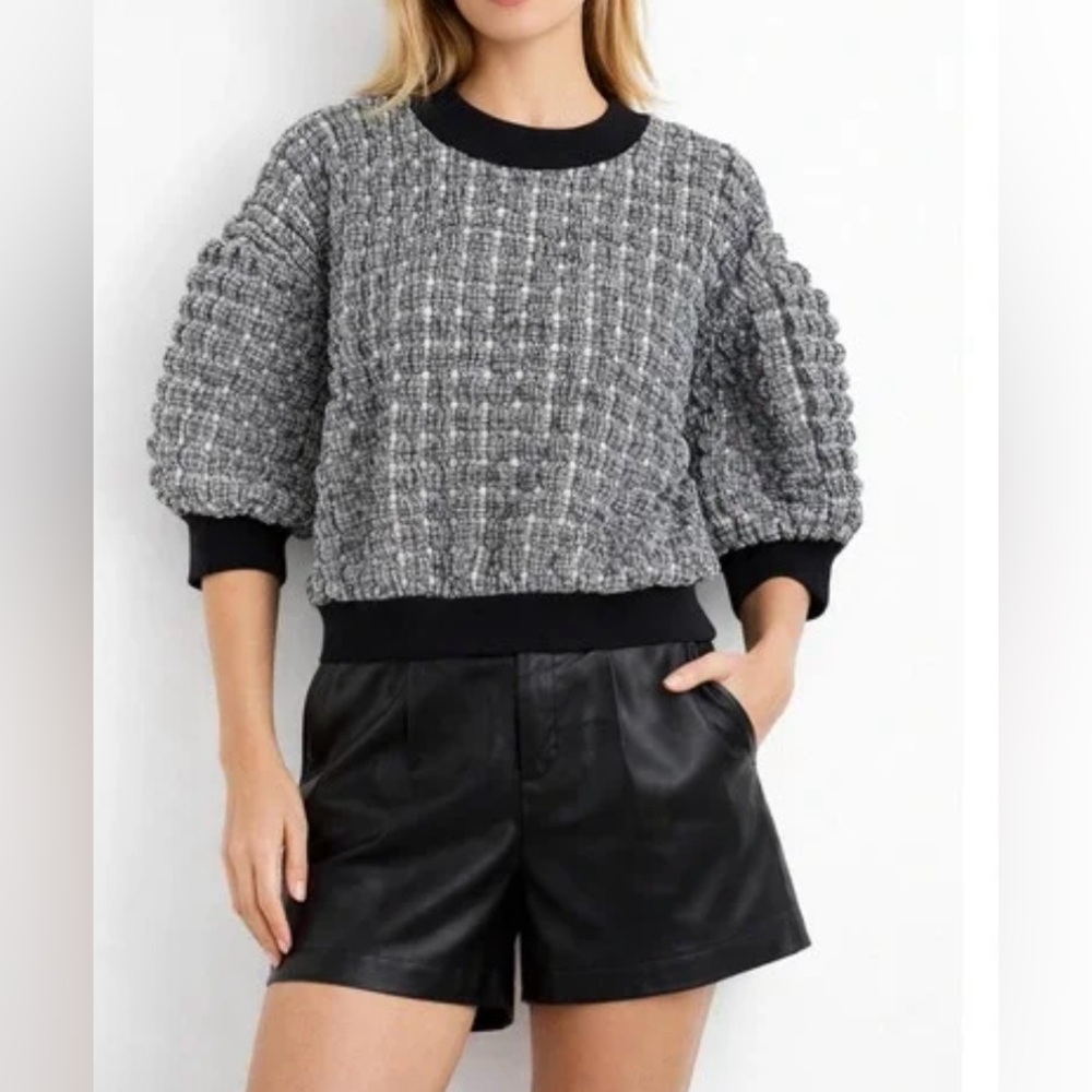 Maeve by Anthropologie Black and White Textured Bubble Sleeve Blouse - Size S